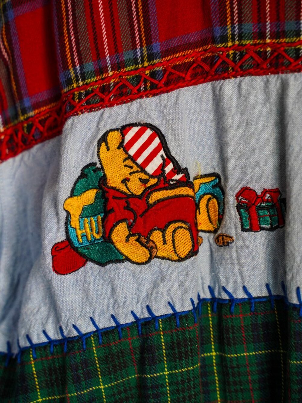 Vintage 90s The Disney Store Winnie The Pooh Patchwork Flannel Shirt Size Small - Picture 2 of 14